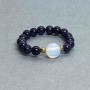 Ring 'Night of Cairo' Aventurine and Opalite Smooth Bead, diameter 4mm±, Opalite bead 5.5mm±, Hematite bead 2mm±, elastic