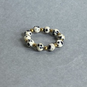 Bead Ring Dalmatian Jasper Smooth Sphere, diameter 4mm± Hematite sphere 2mm± stretch