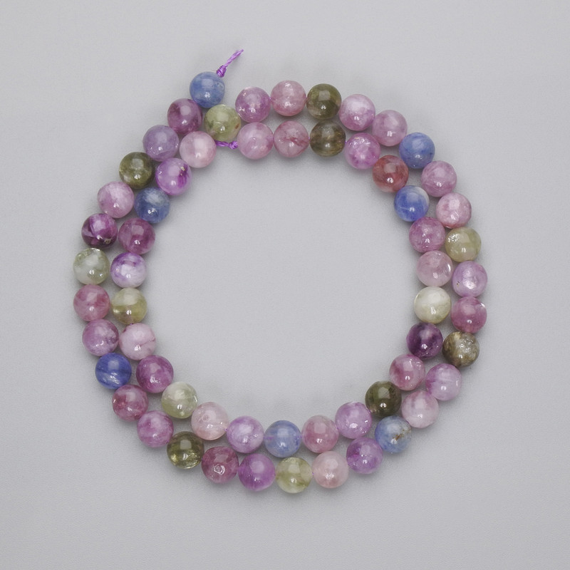 Lepidolite Beads smooth sphere, 6.5 mm diameter, 39 cm length on thread