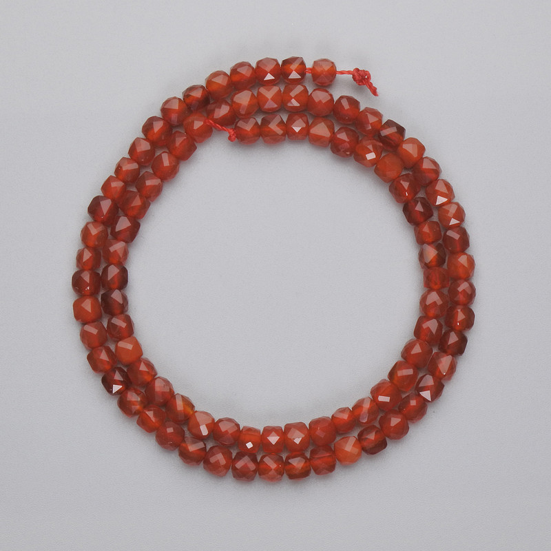 Carnelian Beads Faceted Cube, 4x4mm diameter, 38cm+ length on thread