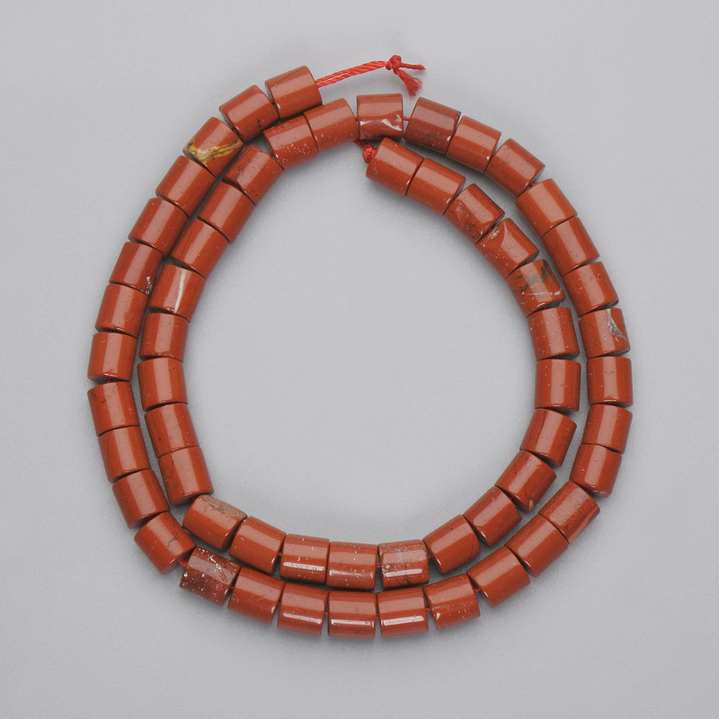 Red Jasper Cylindrical Beads, diameter 6-6.5mm, length 38cm on thread
