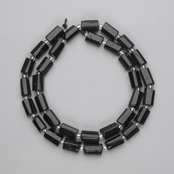 Beads Black Tourmaline, faceted, diameter 8-10×6, 5-7mm±, seed beads, thread length 39cm±