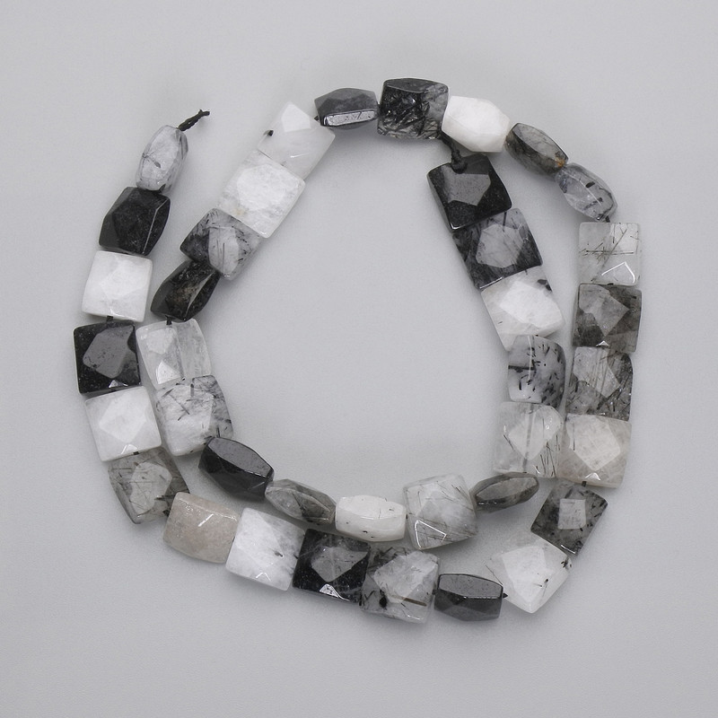 Rutilated Quartz Horned Beads (Hairon) Square Faceted Beads, 9-10x9-10 mm, 39 cm+ length on thread