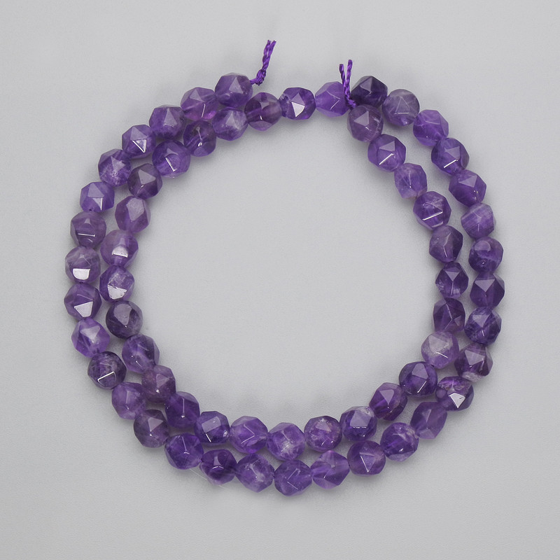 Amethyst Beads, Multifaceted, diameter 6x5.5 mm, 5mm±, thread length 37 cm±