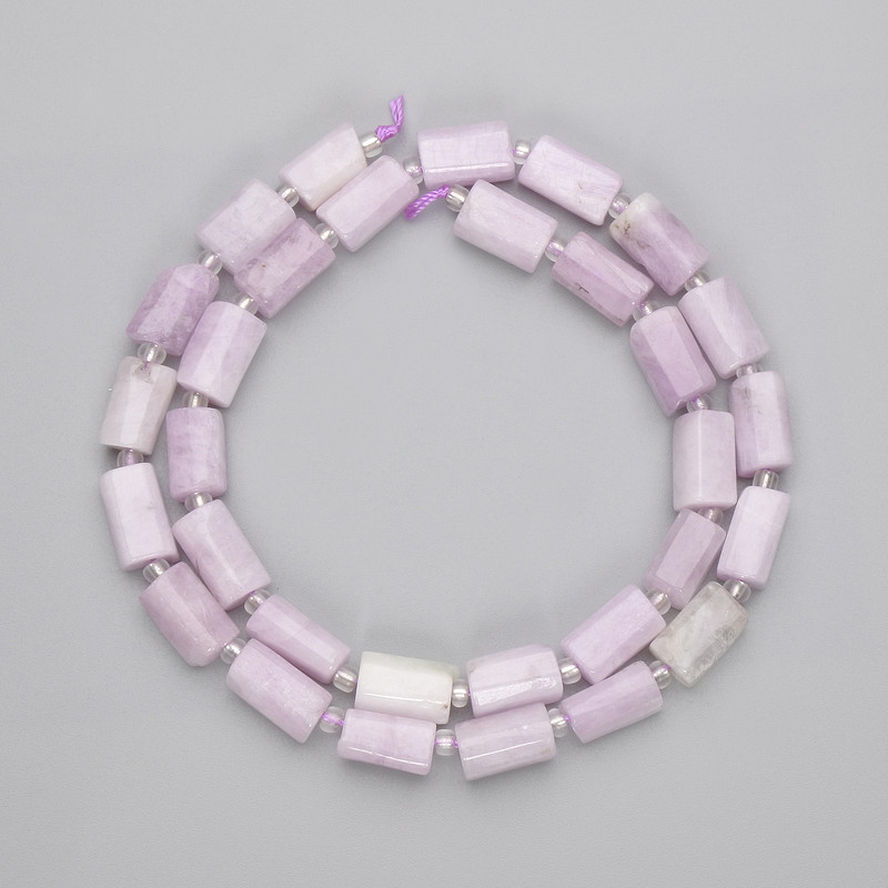 Kunzite Beads, faceted, diameter 10–11×6.5 mm, 5 mm± Czech? bead 3 mm±, length 40 cm± on thread