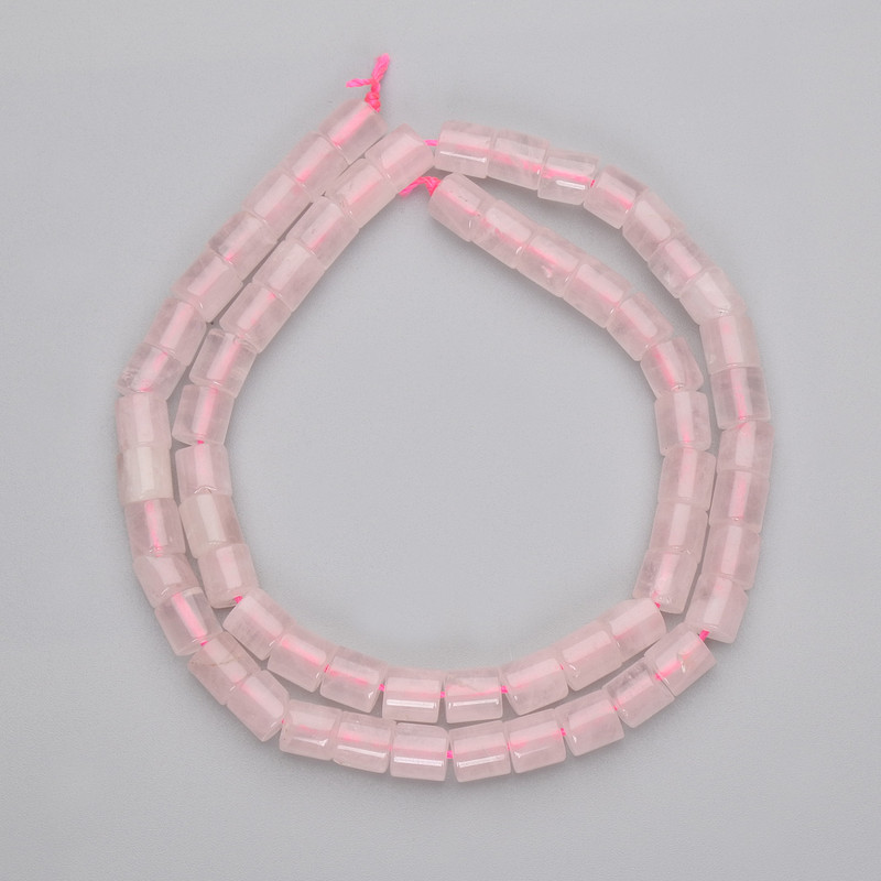 Pink Quartz Cylindrical Beads, diameter 6x6 mm on thread, length 38 cm +
