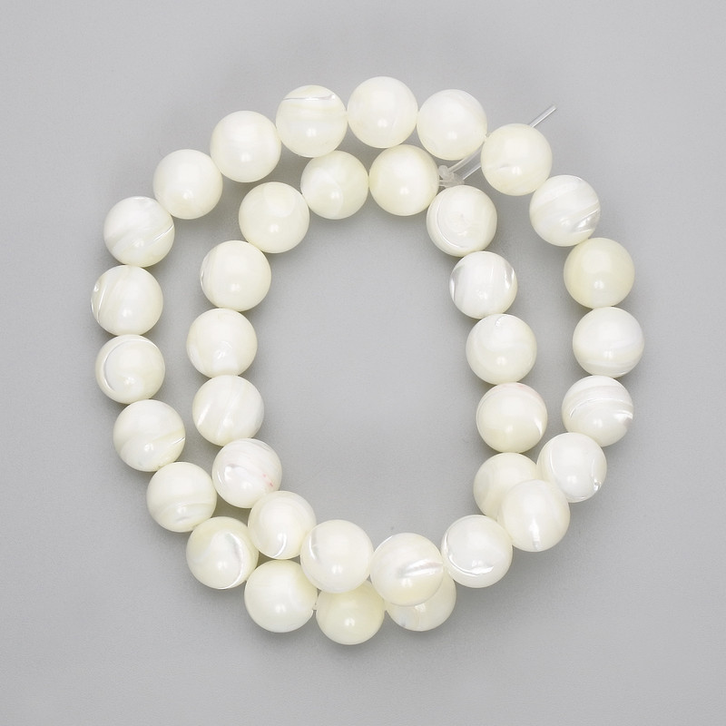 Mother-of-P Pearl Beads smooth round 10mm diameter, 39in +/- on thread