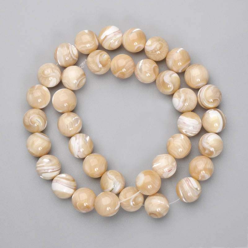 Beige Pearl Beads Smooth Sphere 10.5mm Diameter, 39in Length on Thread