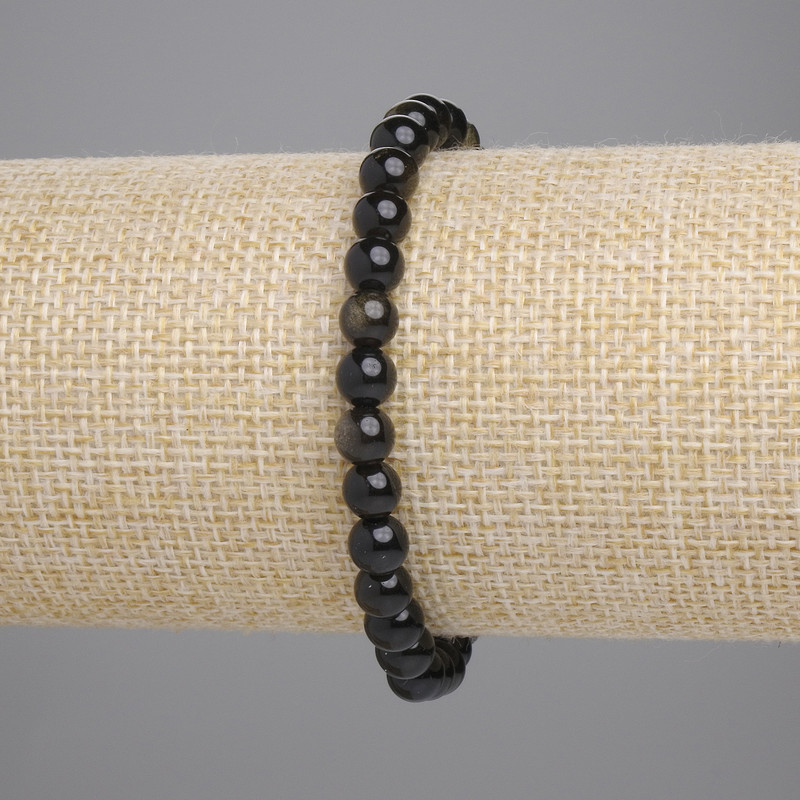 Bracelet, Sunstone Obsidian, smooth bead, 6mm diameter, stretch length 18cm