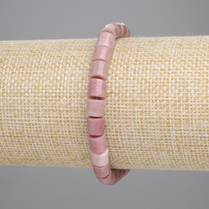 Rhodonite Cylinder Bracelet, 6x6mm± dia. (stretch) length 7.1 inches±