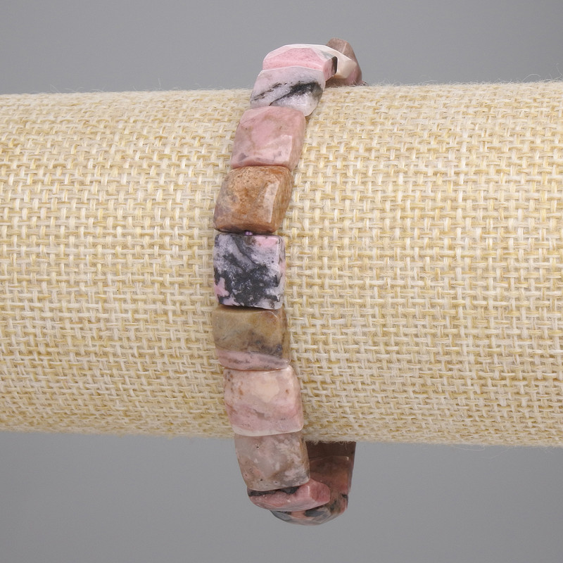 Rhodonite Beaded Square-Shaped Bracelet, 9-10x9-10 mm ±, stretch, 18 cm+