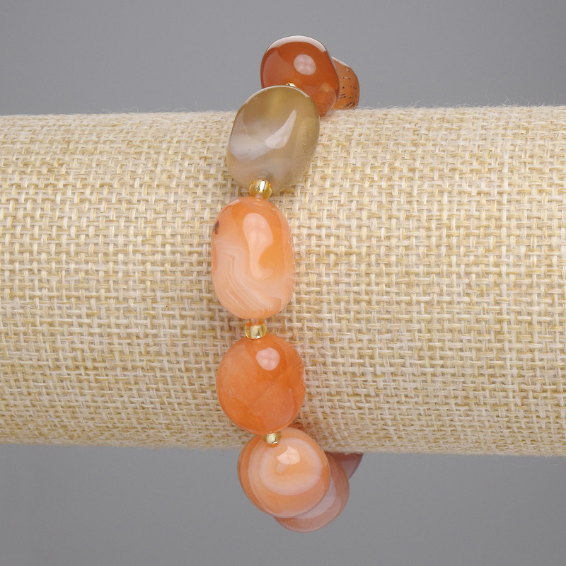 Bracelet Sardonyx Tumbled, diameter 13-17x11-13mm±, 3mm+ beads, length 18cm±, stretch