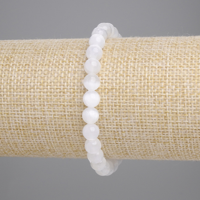 Selenite Bracelet Smooth Bead, 6.5 mm diameter, length 18 cm, stretch