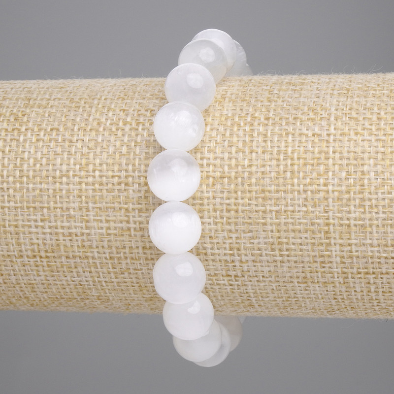 Selenite Bracelet Smooth Bead, 10mm diameter ±, length 18cm ± stretch