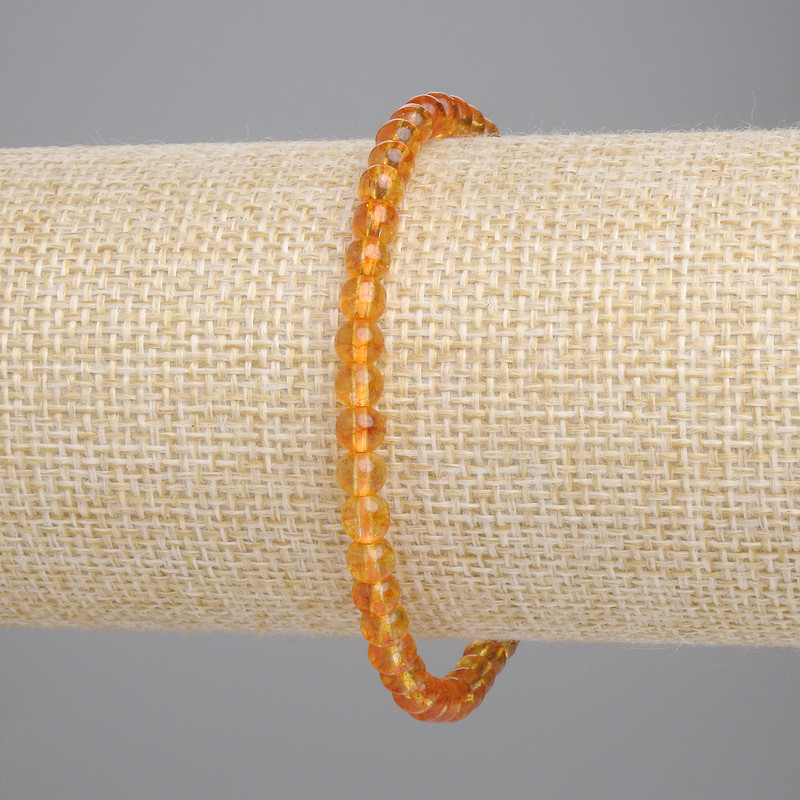 Bracelet Citrine Smooth Beads, 4mm diameter, 18cm length, stretch