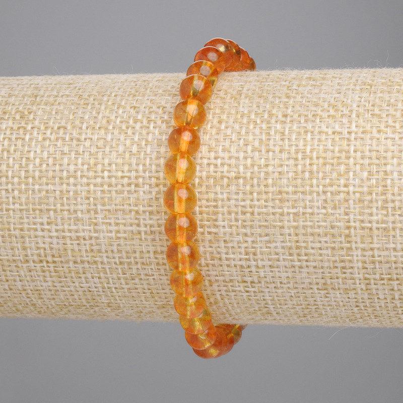 Bracelet Citrine smooth beads, diameter 6mm±, length 18cm±, stretch