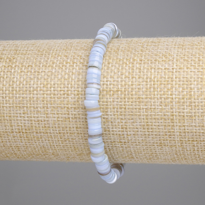 Bracelet with Scarab Shell Rondel Beads, 5x2 mm diameter, 18 cm length, stretch