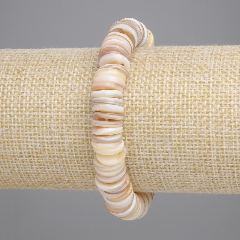 Bracelet with Seashell Scarface Rondelle, diameter 10x2mm±, length 18cm± stretch