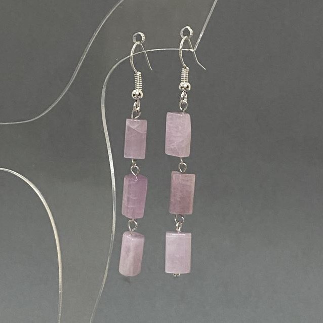 Kunzite Earrings, Chunky Cut 10x6mm, 60cm length