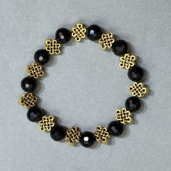 Agate Bracelet (string) Bead 9.5 mm faceted Czech glass ball with metal inserts, 18 cm stretch