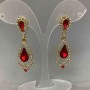 Earrings with red crystals and white rhinestones, golden metal, diameter 16mm±, length 47mm±