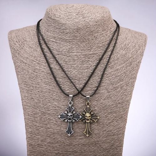 Pair of Friendship Pendants Crosses with Skulls, length 42-48 cm, diameter 45x30 mm
