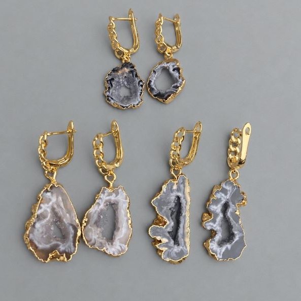 Earrings Agate druzy cut 24x19mm± (assorted sizes), length 43mm+