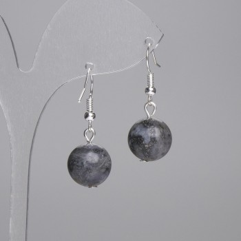 Earrings with Larvikite, smooth bead 12mm, length 30mm