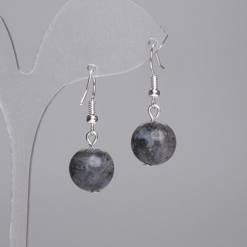 Earrings with Larvikite, smooth bead 12mm, length 30mm