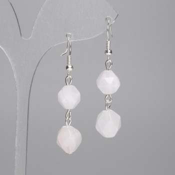 Earrings Rose Quartz Faceted 10x9mm ±, length 40mm ±