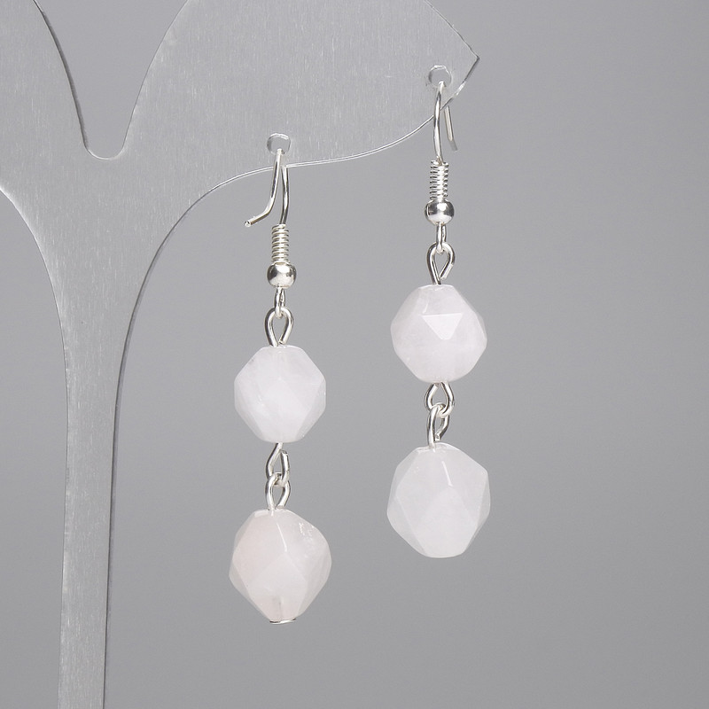 Earrings Rose Quartz Faceted 10x9mm ±, length 40mm ±