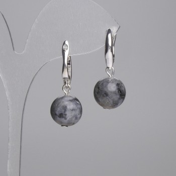 Larvikite Smooth Ball Earrings 12mm+-, length 30mm+-