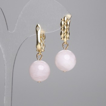 Earrings Madagascar Pink Quartz Smooth Bead 14mm+-, length 34mm+-