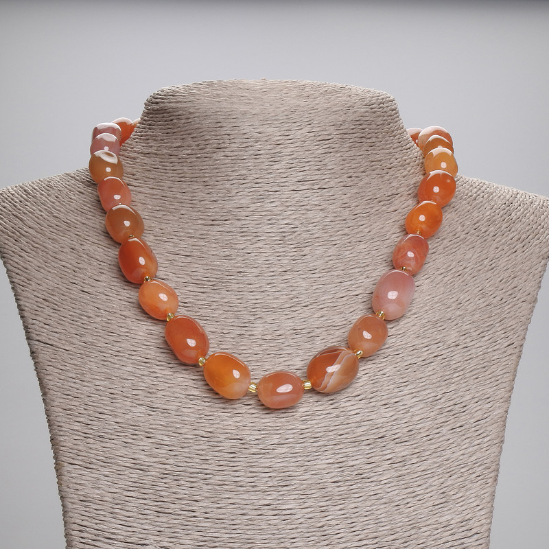 Carnelian Sardonyx Bead Necklace, faceted 14-16×11-12 mm±, seed beads 3 mm±, length 45 cm± with clasp