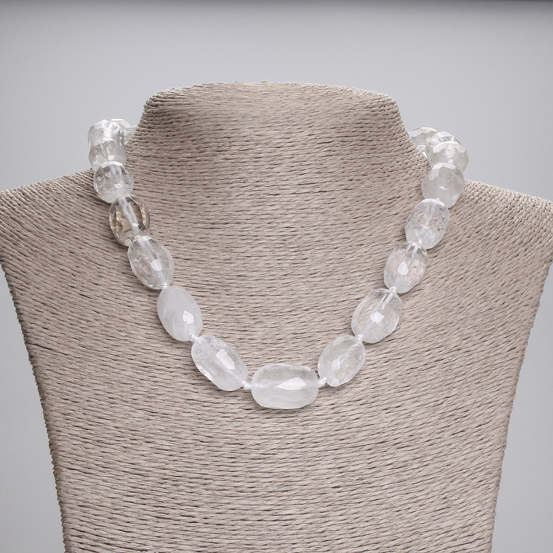 Necklace with Mountain Crystal, faceted facets 18, 5-19x12, 5x13mm+- 45cm+- with clasp