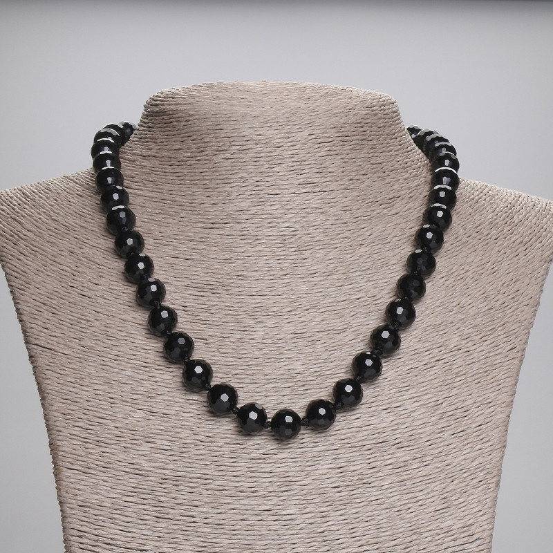 Necklace Agate (loose) black Czech glass faceted bead 10mm+-, length 45cm+- with clasp