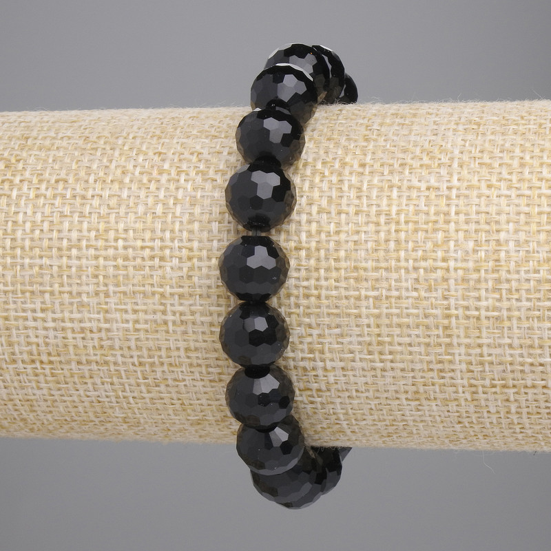 Agate Bracelet (piece) Black Czech Glass Faceted Bead 10mm +-, length 18cm stretch