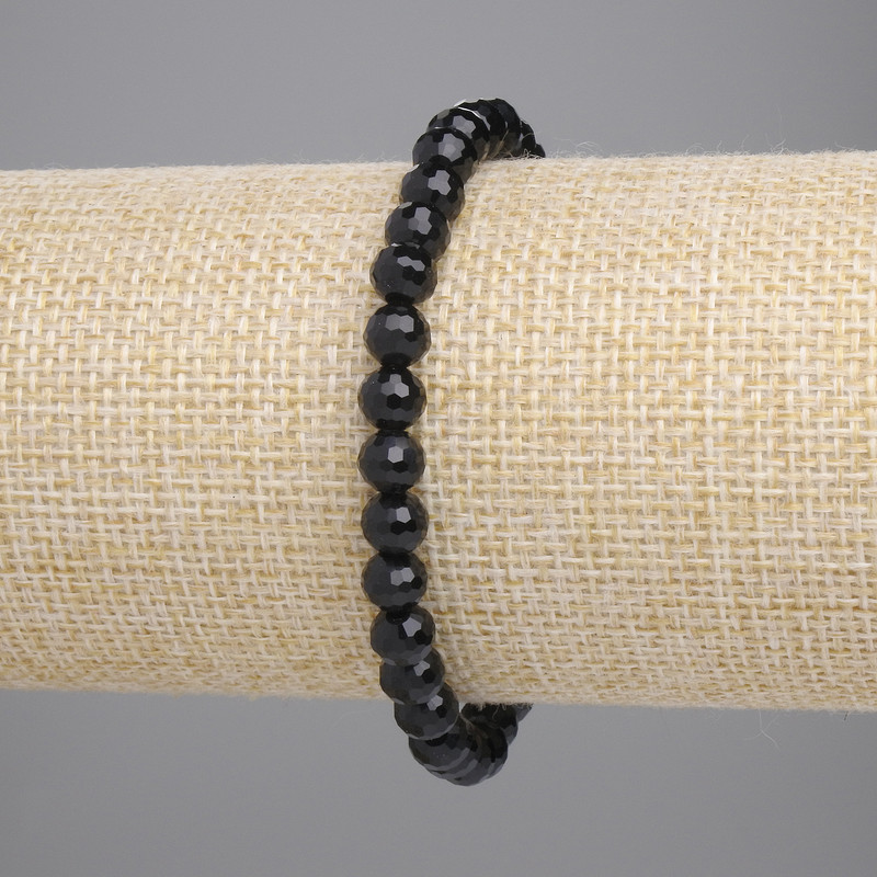 Agate Bracelet (loose) black Czech glass faceted bead 6mm+-, length 18cm stretch