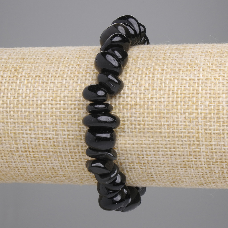 Bracelet, Silver Obsidian Briolette, 8–13×4–6 mm, elastic, 18 cm