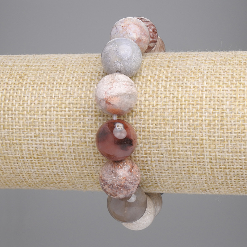 Bracelet of Fossilized Coral Smooth Bead, 14mm diameter ±, length 18cm ± stretch