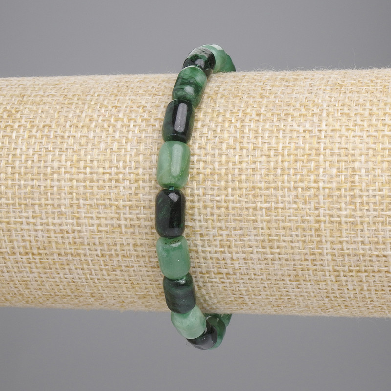 Emerald Barrel Bead Bracelet, 9x6mm diameter, 18 in. length, stretch