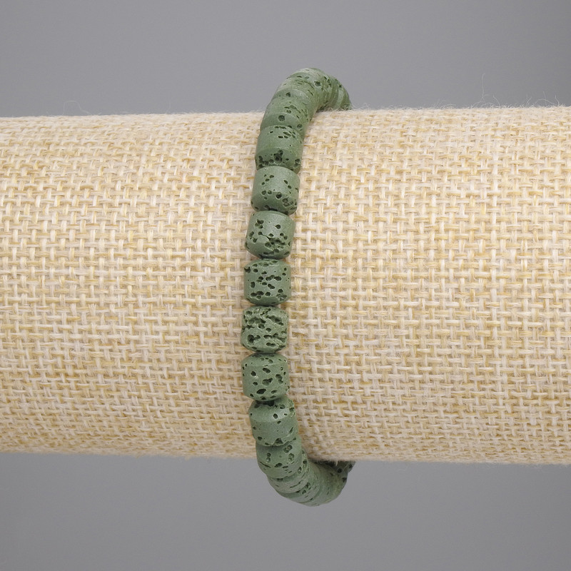 Bracelet of Green Volcano Lava Cylinders, diameter 6x6mm±, length 18cm±, stretch