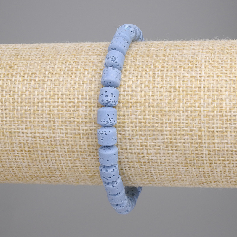 Blue volcanic lava bracelet cylindrical beads, diameter 6x6mm±, length 18cm± stretch