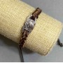 Bracelet with metal inlay, 10 mm thick eco-leather brown, length 18-22 cm with pull closure