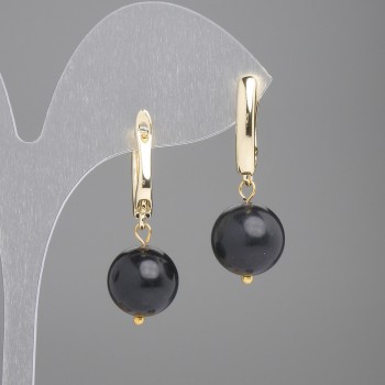 Shungite Earrings with Smooth Ball, 12mm diameter ±, length 35mm ±