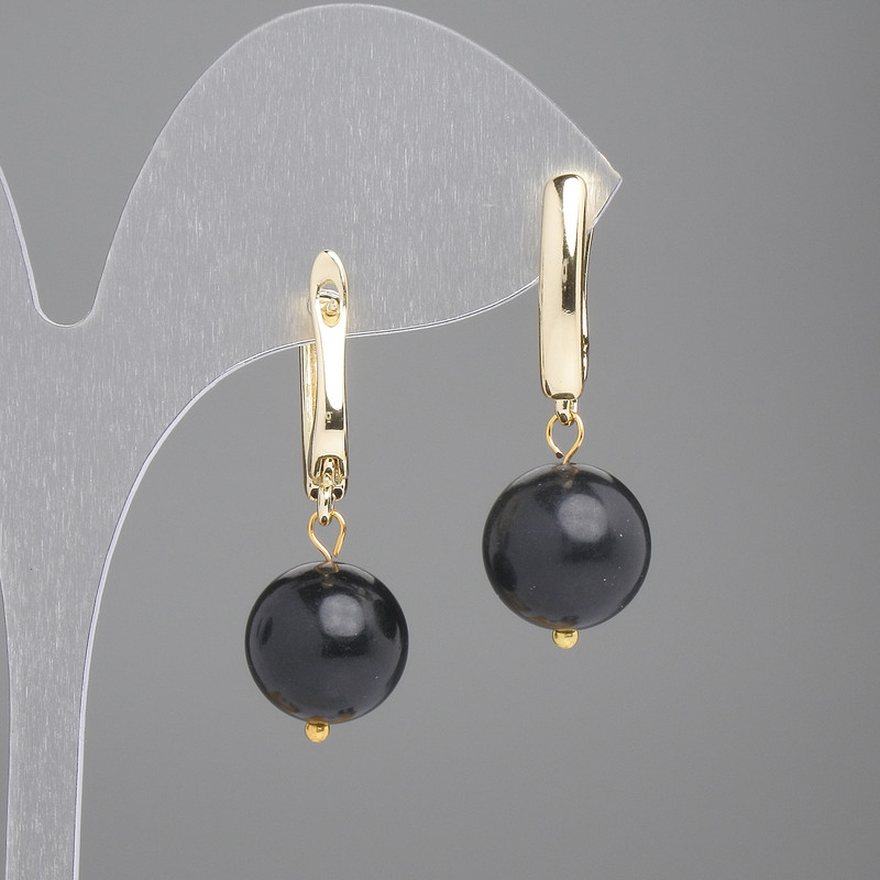 Shungite Earrings with Smooth Ball, 12mm diameter ±, length 35mm ±