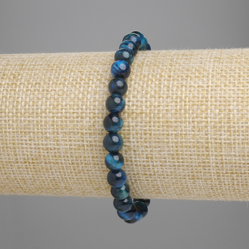Bracelet of Azure Tiger's Eye smooth bead, diameter 6mm+, length 18cm+, stretch