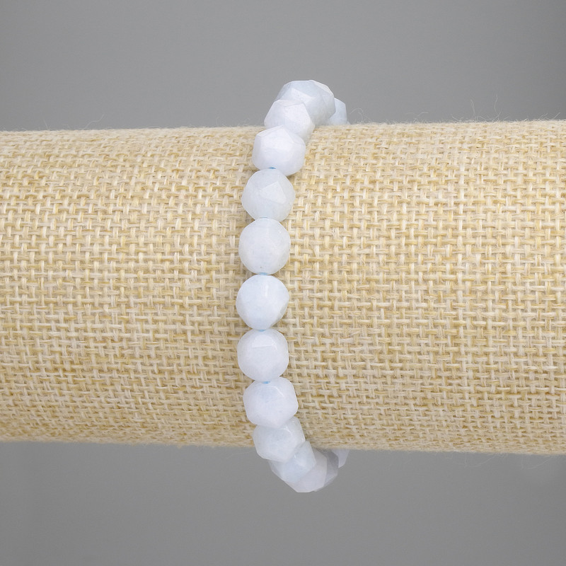 Aquamarine Bracelet Multisided Beads, diameter 6×5mm +-, length 18 cm +- stretch
