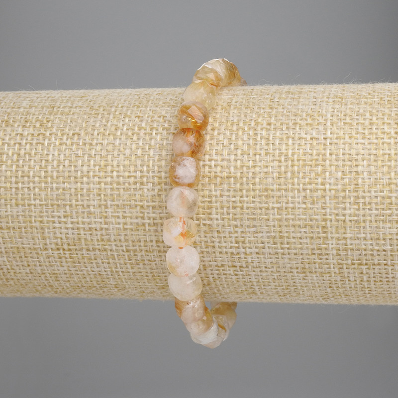 Bracelet Faceted Citrine Cube, 6x6mm diameter, 18cm adjustable stretch