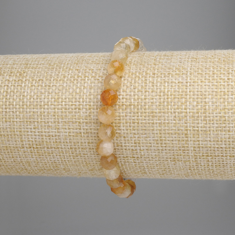 Bracelet Citrine Faceted Bead, 6mm diameter, 18cm length, stretch